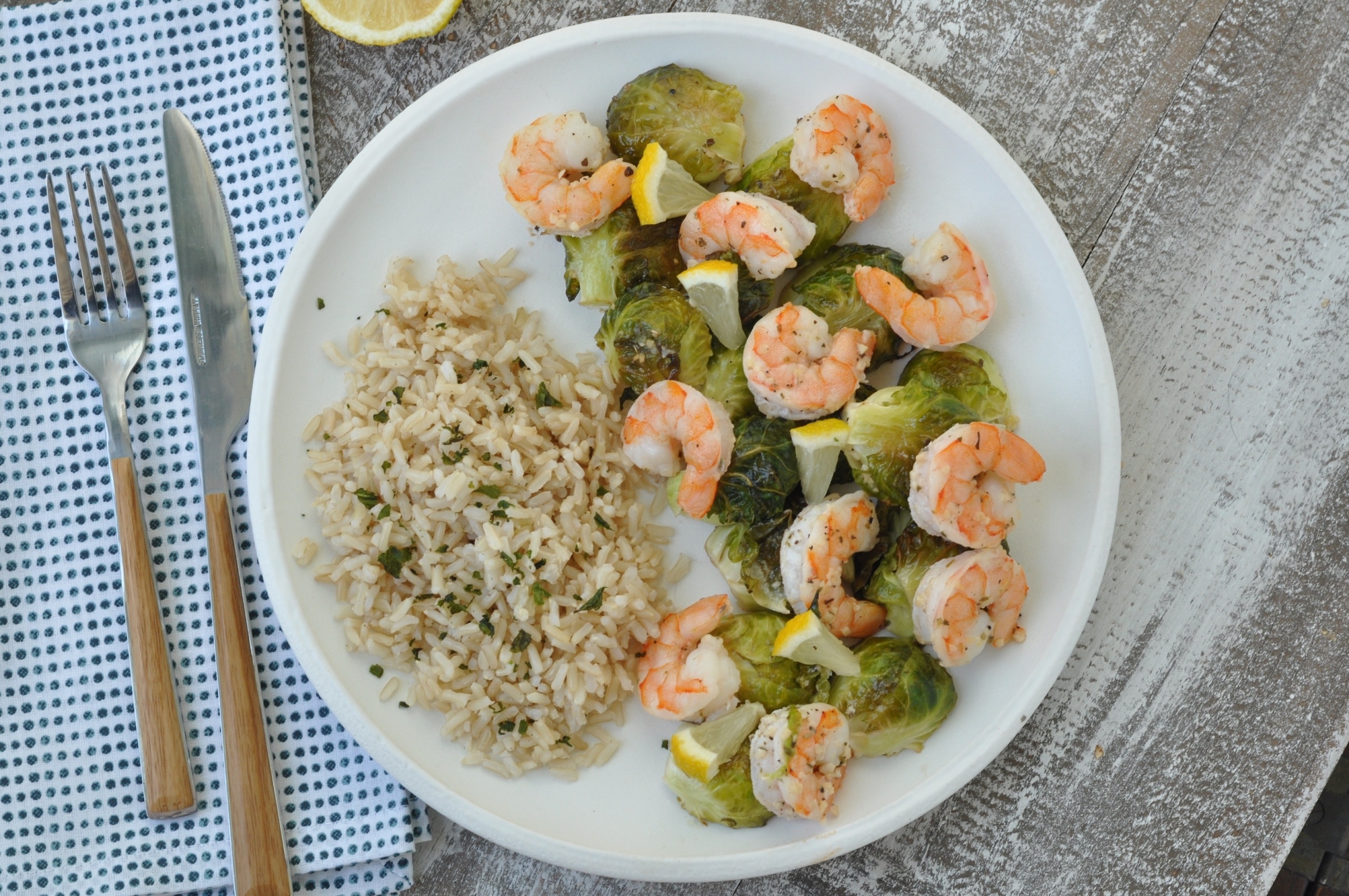 Sheet Pan Shrimp with Brussel Sprouts - CE - 5 Dinners In 1 Hour