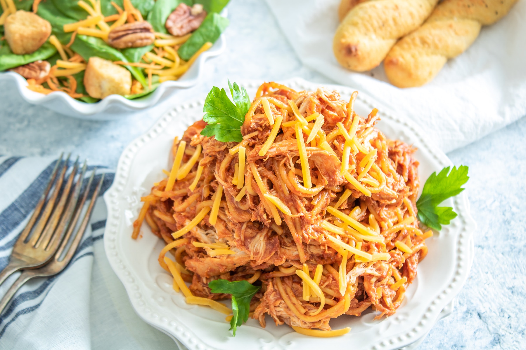 Slow Cooked BBQ Chicken Spaghetti - C - 5 Dinners In 1 Hour