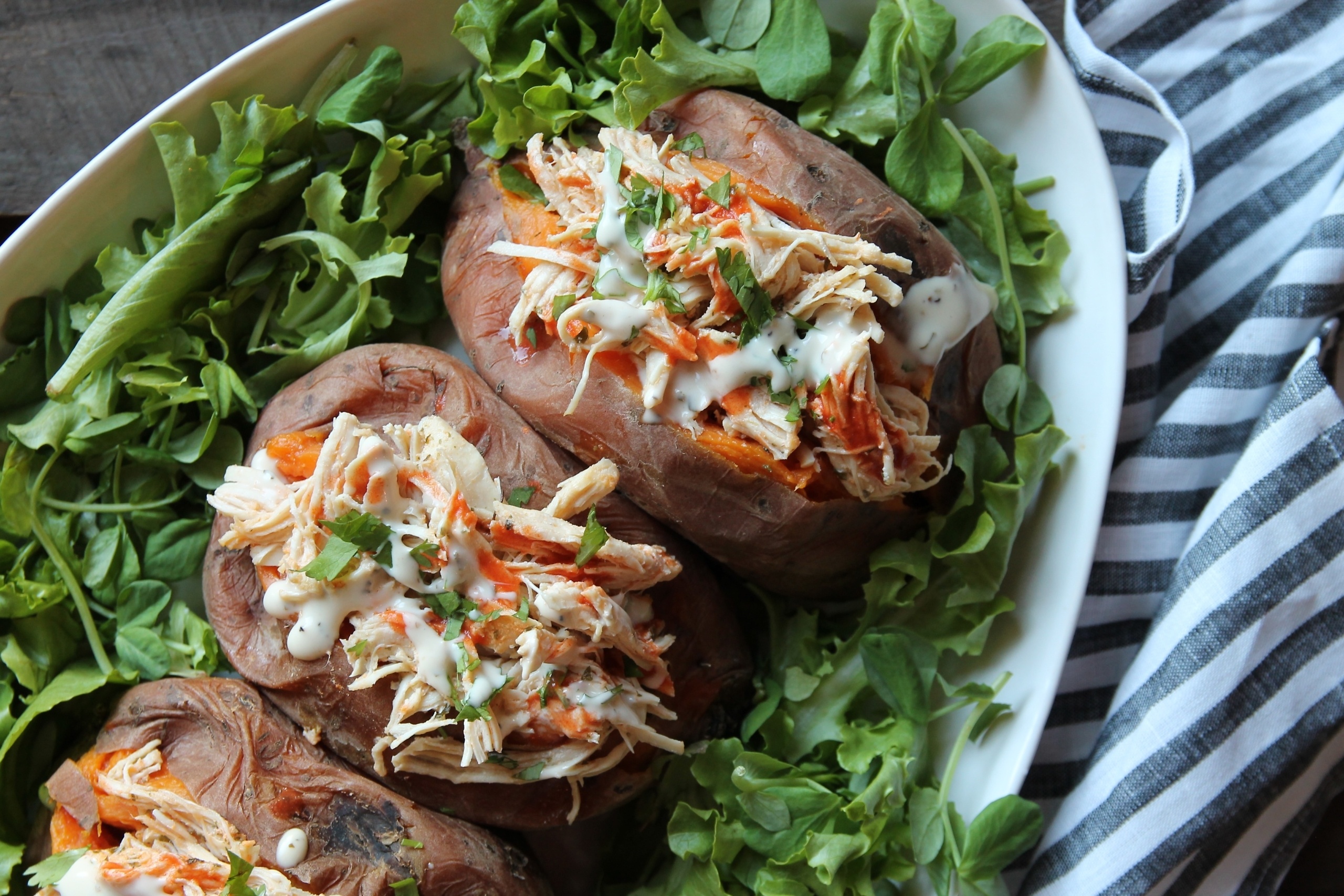 Slow Cooked Buffalo Chicken Sweet Potatoes - CE - 5 Dinners In 1 Hour