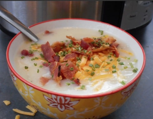 Super Easy Slow Cooker Potato Soup. We make this all the time. Never any leftovers. | 5dinners1hour.com