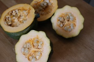 Acorn squash sliced.