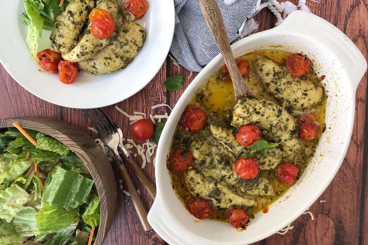 Baked Pesto Chicken Tenders - 5 Dinners In 1 Hour