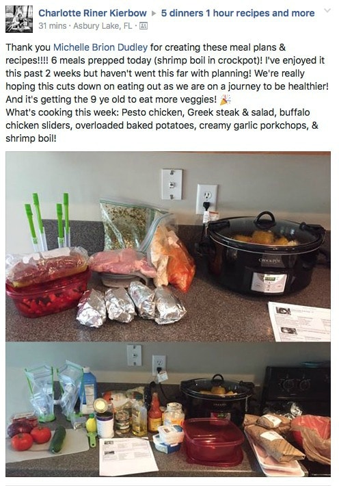 A social media posts displaying the prep of recipes for the week.