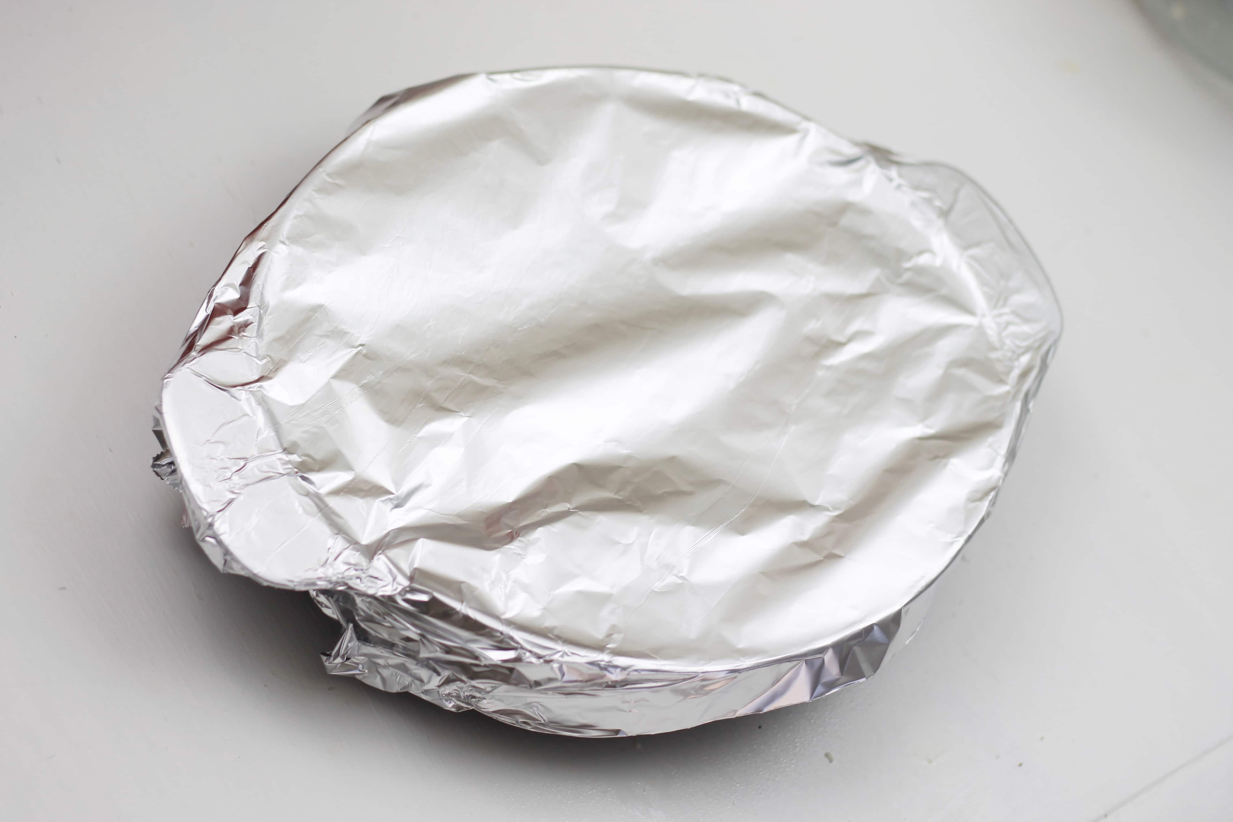 Cooking dish covered with foil.