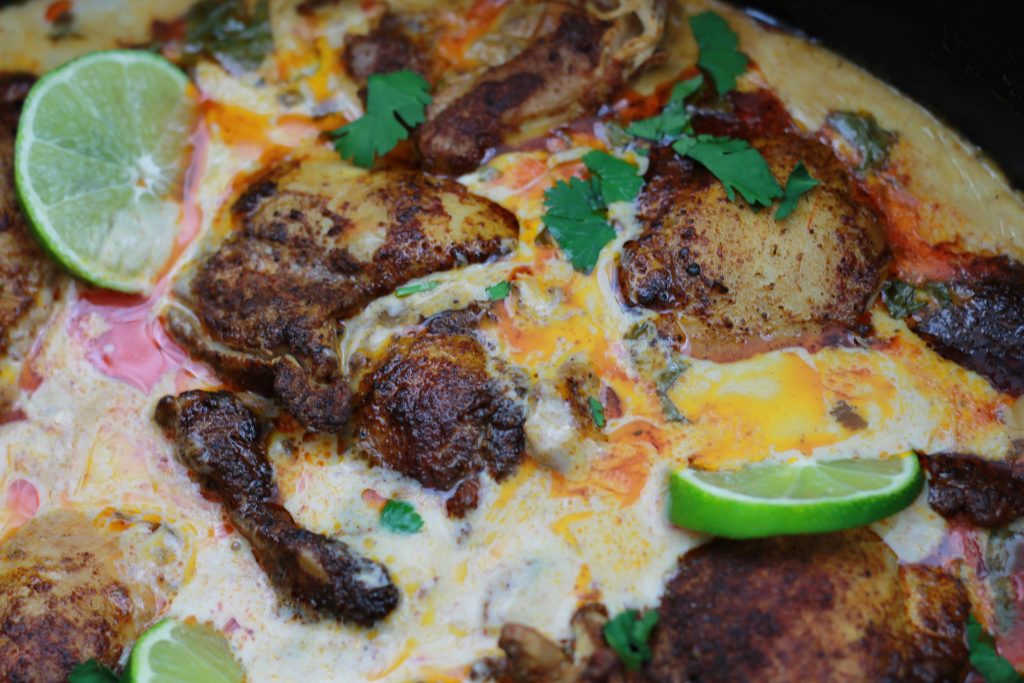 creamy lime cilantro chicken in bowl