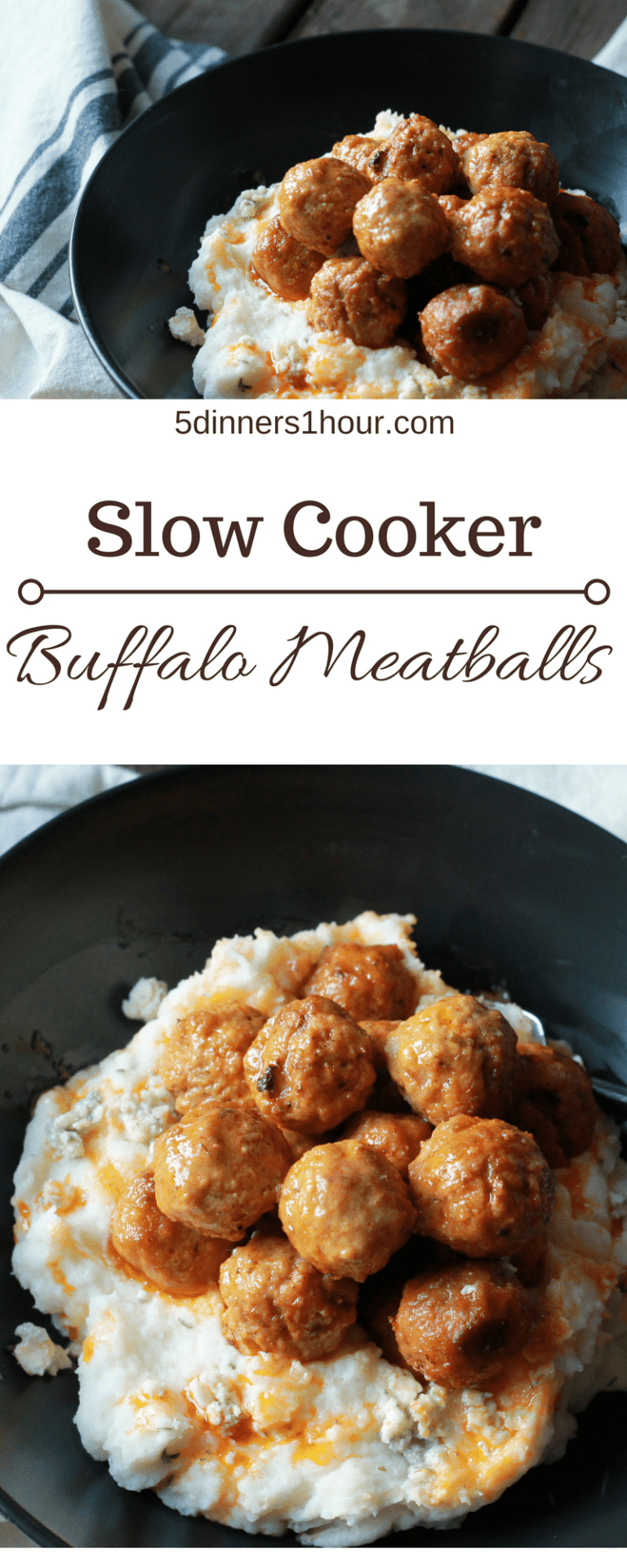 Spicy Buffalo Meatballs with Blue Cheese Mashed Potatoes