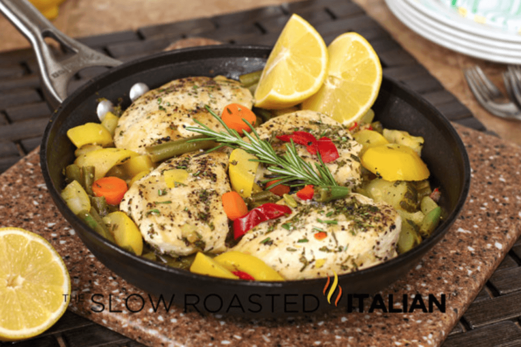 Rosemary Lemon Chicken and Veggies in a Skillet